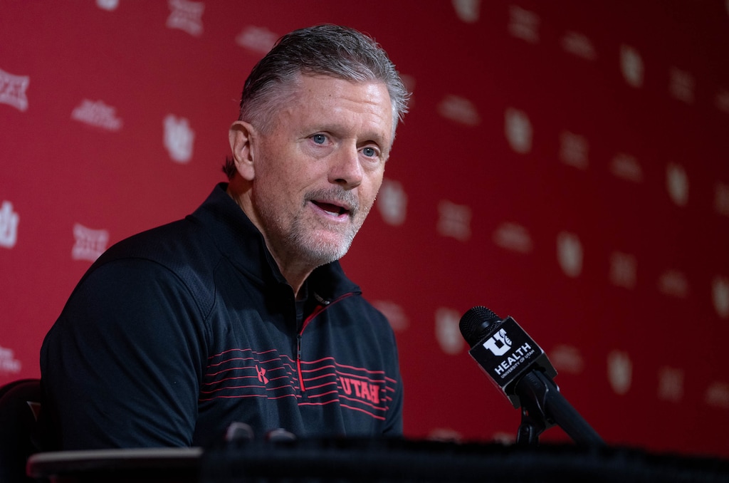 (Francisco Kjolseth  | The Salt Lake Tribune) Utah football  head coach Kyle Whittingham answers questions during a news conference at the University of Utah on Tuesday, Jan. 14, 2025. 