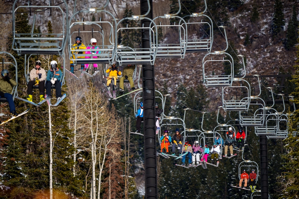(Trent Nelson  |  The Salt Lake Tribune) Skiers enjoy opening day at Solitude Mountain Resort on Friday, Nov. 10, 2023.