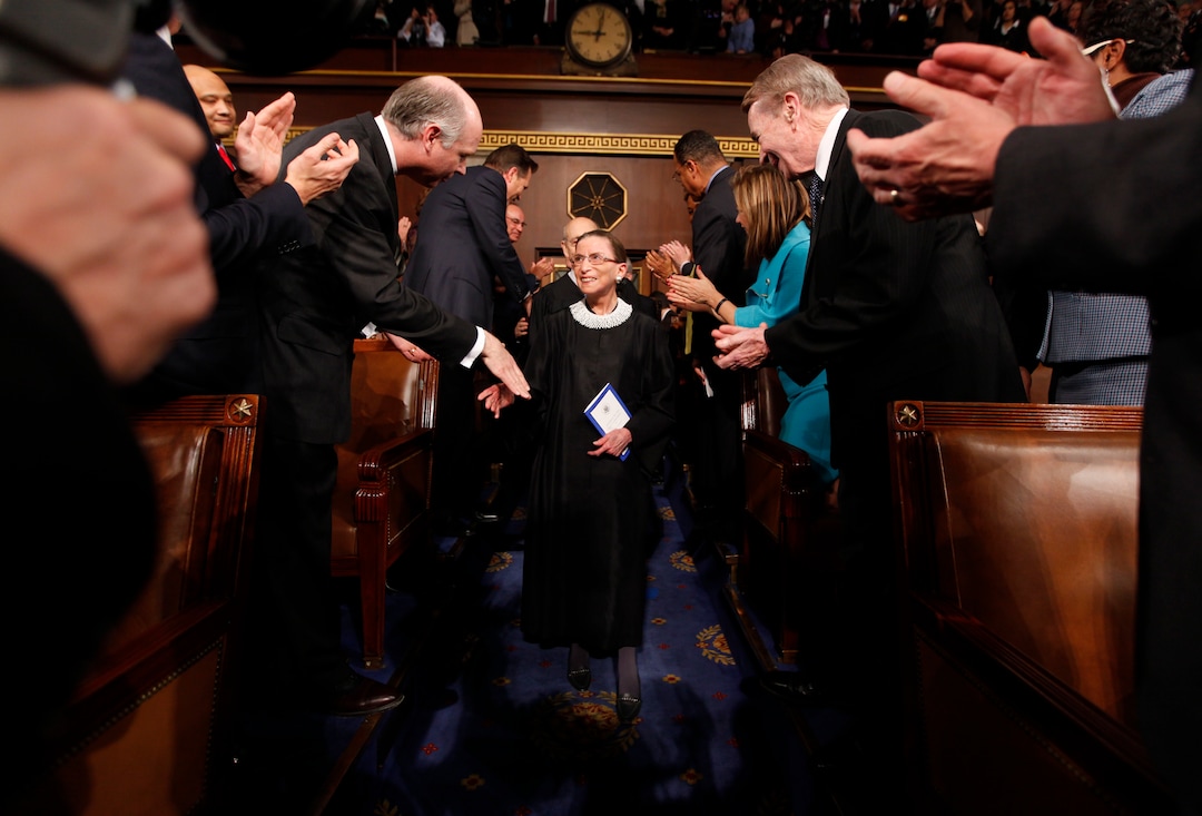 Associate Supreme Court Justice Ruth Bader Ginsburg arrives for President Barack Obama address to a joint session of Congress in the House Chamber of the Capitol in Washington, Tuesday, Feb. 24, 2009. (AP Photo/Pablo Martinez Monsivais, Pool)