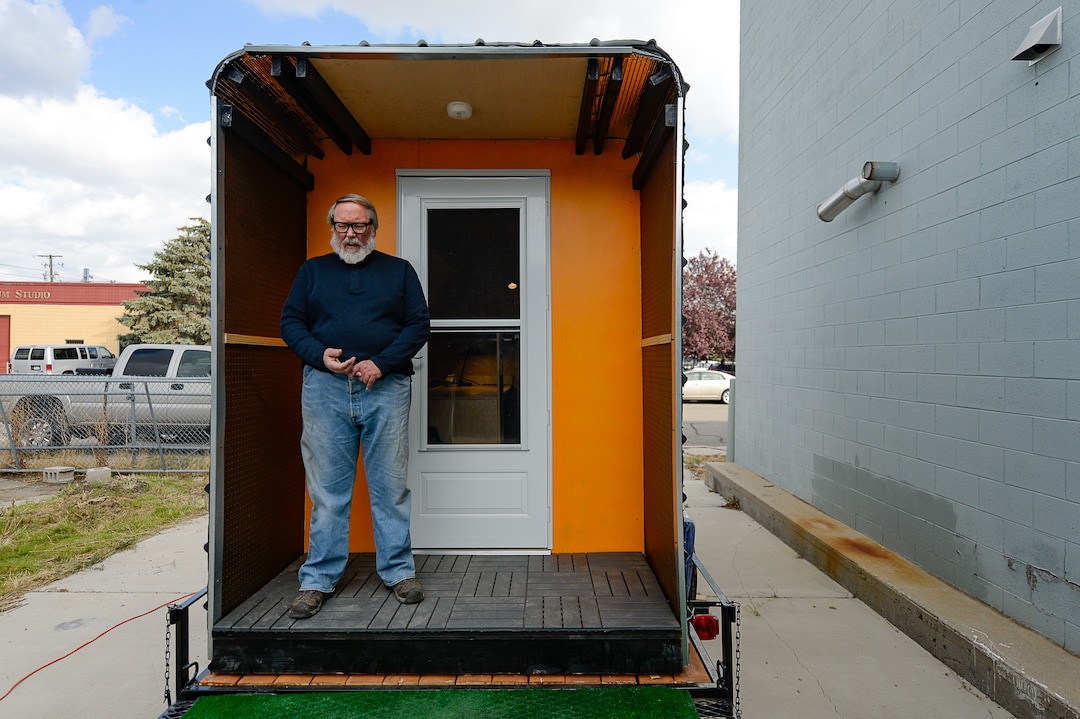 (Francisco Kjolseth | The Salt Lake Tribune) Small-home architect Jeff White gives a tour of his prototype Toaster House parked in South Salt Lake on Wednesday, Oct. 2, 2019. Toaster, an acronym for temporary, orderly, affordable, safe, transportable, effective and respectful, aims to help address a possible gap in homelessness services. He envisions the temporary, 60 square-foot spaces as a way to stabilize people and move them into permanent supportive housing in conjunction with Salt Lake City's homeless outreach team.