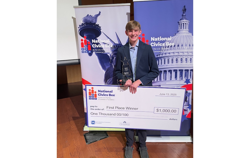 (Courtesy Andrea Brinton) Jake Brinton, a 9th-grader at Crimson Cliffs Middle School in Washington city, took first place in the Utah State Civics Bee this summer. He will represent Utah in the national competition this month.