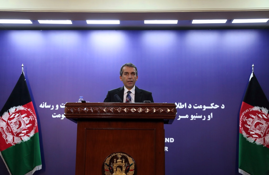 (Rahmat Gul | AP) Afghan Presidential Spokesman Sediq Seddqi gives a press conference in Kabul, Afghanistan, Sunday, Sept. 8, 2019. Seddqi spoke to reporters hours after U.S. President Donald Trump in a series of tweets announced that he had canceled a secret meeting set for Sunday at Camp David with Taliban and Afghan leaders. Seddqi said it doesn't believe talks between the United States and Taliban will continue "at this stage" after Trump abruptly called them off.