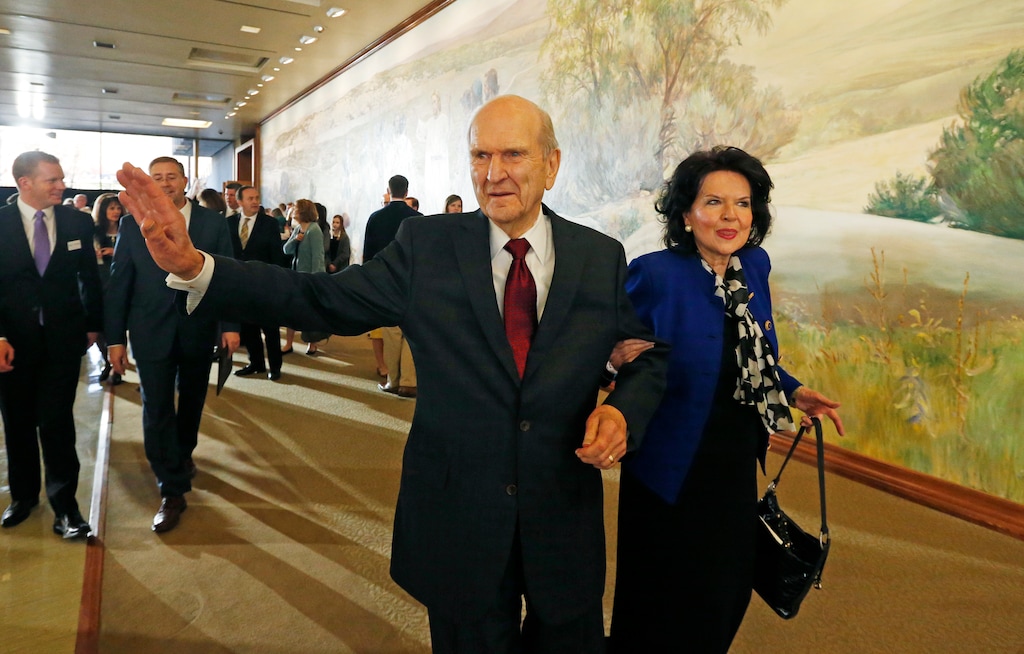 President Russell M. Nelson leaves with his wife Wendy Nelson following a news conference announcing his new leadership in the wake of the death of President Thomas S. Monson Tuesday, Jan. 16, 2018, in Salt Lake City. (AP Photo/Rick Bowmer)