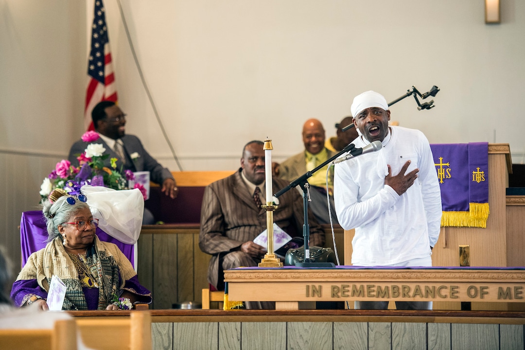 Chris Detrick  |  The Salt Lake Tribune
Kevin Nelson sings during a pastor appreciation service at Trinity African Methodist Episcopal Church Sunday April 17, 2016.