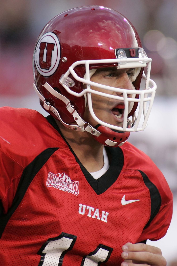 (Trent Nelson | Tribune file photo) Utah quarterback Alex Smith leaves the field after running in a first half touchdown against the Texas A&M Aggies at Rice-Eccles Stadium, Thursday, Sept. 2, 2004.