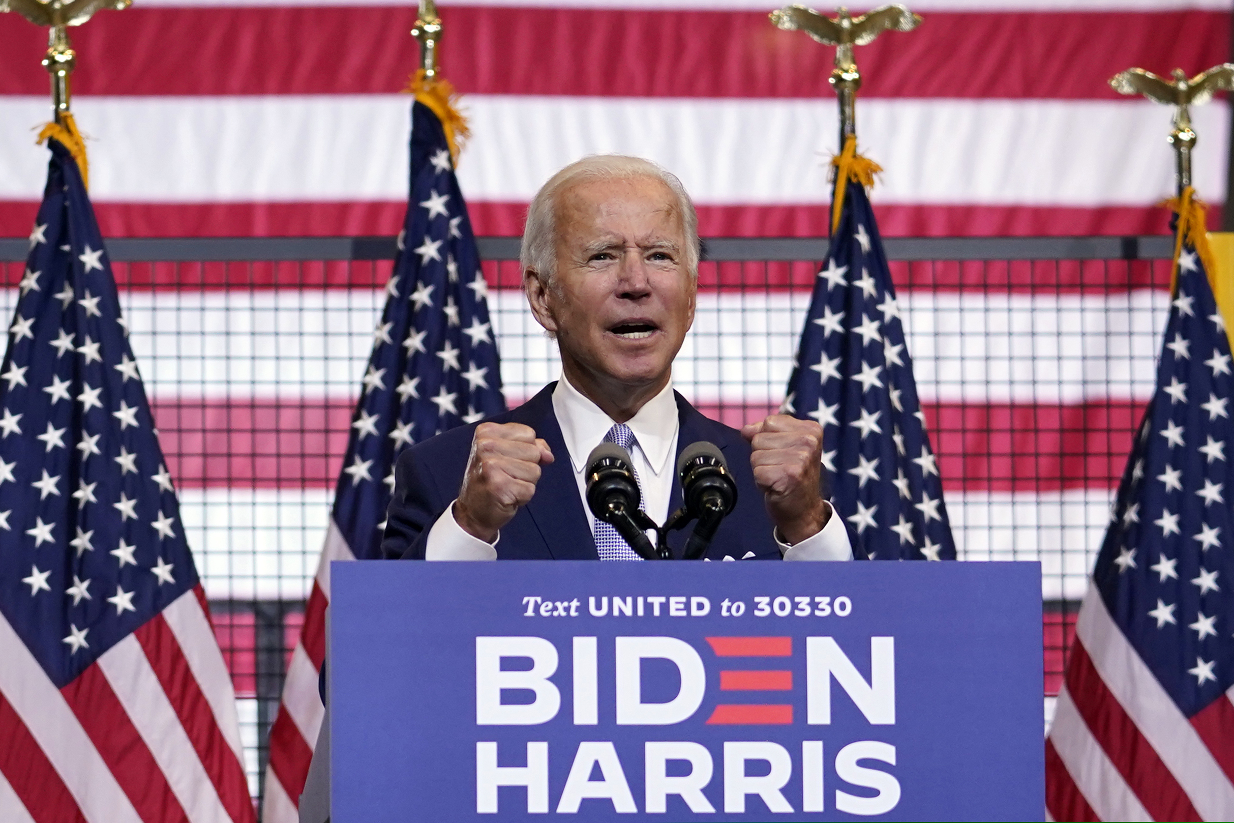 (Carolyn Kaster | AP photo)

Democratic presidential candidate former Vice President Joe Biden speaks Monday at campaign event at Mill 19 in Pittsburgh, Pa., Monday, Aug. 31, 2020.
