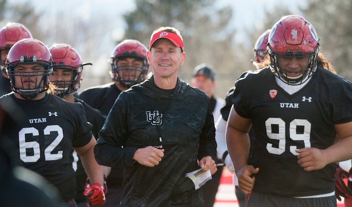 (Rick Egan  |  The Salt Lake Tribune)   Utah associate head coach/defensive line coach Gary Andersen, during the first day of Spring practice, Monday, March 5, 2018.


