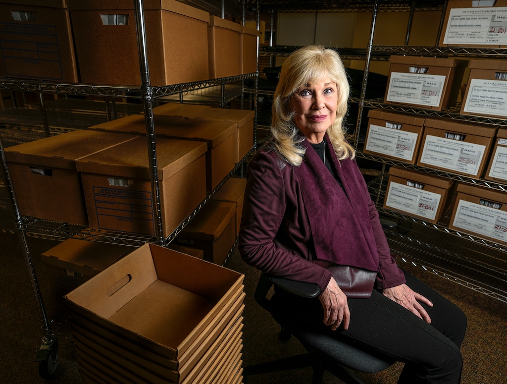 (Leah Hogsten | The Salt Lake Tribune) Sherrie Swensen, who will have served as Salt Lake County clerk for 32 years, is pictured in the Election Management Center at the Salt Lake County Government Center, March 17, 2022.
