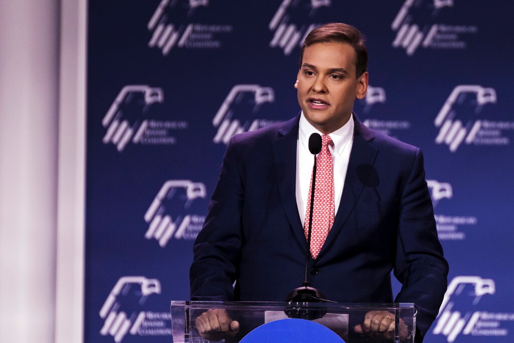 (Mikayla Whitmore | The New York Times)


George Santos, R-New York, addresses a Republican Jewish Coalition meeting in Las Vegas on Nov. 19, 2022.