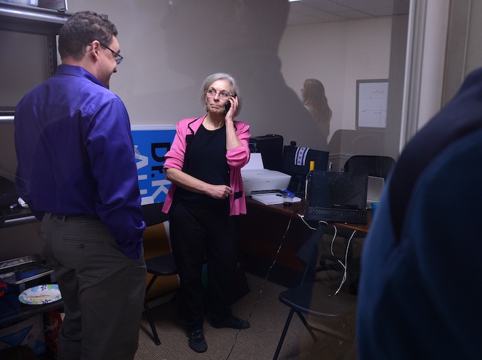 (Leah Hogsten  |  The Salt Lake Tribune) Utah's 3rd Congressional District Democratic candidate Kathie Allen concedes the race to Republican John Curtis at her election night headquarters November 7, 2017 in Holladay.  Allen faced Curtis and the new United Utah Party's Jim Bennett, as well as a handful of independent and third-party candidates in Tuesday, Nov. 7 special election after former Rep. Jason Chaffetz vacated his seat.