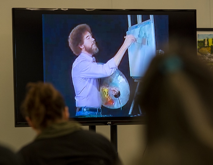 (Leah Hogsten  |  The Salt Lake Tribune)   Bob Ross Paint-Along class, Saturday, January 6, 2018 at the Salt Lake City Public Library's Sweet Branch in the Avenues. 