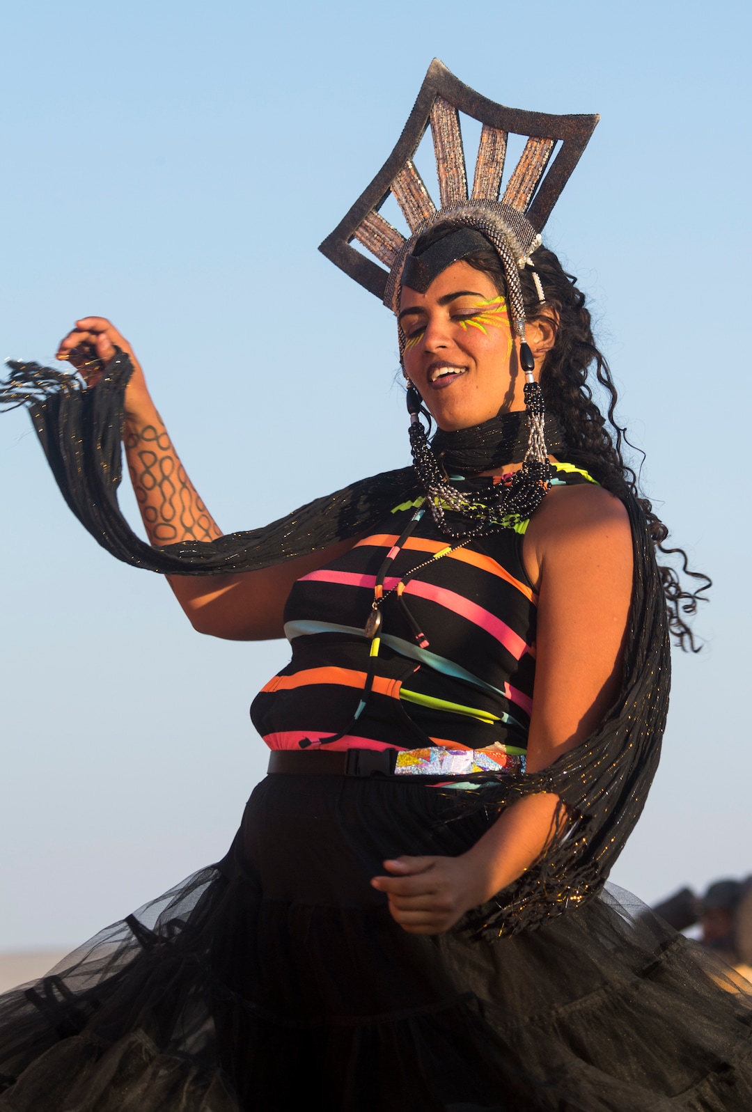 (Rick Egan  |  The Salt Lake Tribune)  Bruna Abreu, from Brazil, dances at Burning Man, Saturday, September 1, 2018.