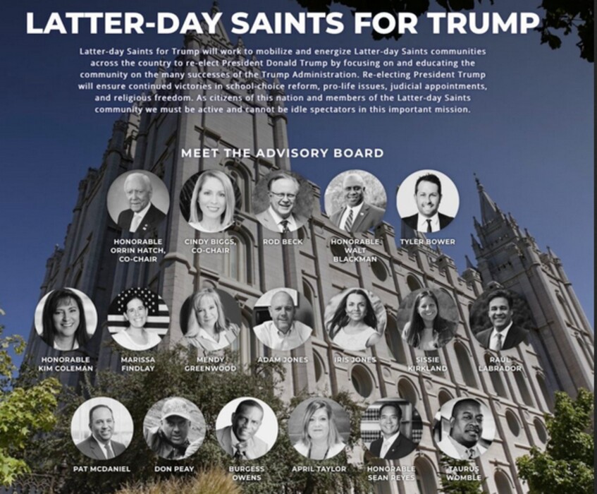 (Screenshot) This was the original image on the homepage of the group Latter-day Saints for Trump. It has been replaced by an image of the group meeting with Vice President Mike Pence.