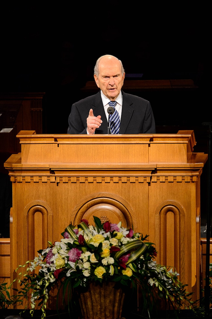 (Trent Nelson | The Salt Lake Tribune)  President Russell M. Nelson speaks at funeral services for Elder Robert D. Hales at the Salt Lake Tabernacle in Salt Lake City Friday October 6, 2017.