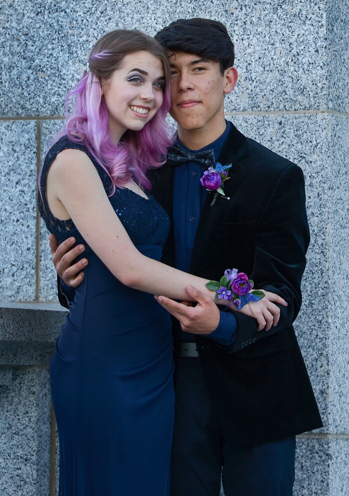 (Leah Hogsten  |  The Salt Lake Tribune) Mountain Heights Academy student Julia Finley and her date Jaku Arias pose for pictures on the Capitol grounds. Three virtual charter schools, Utah Virtual Academy, Utah Connections Academy and Mountain Heights Academy, co-hosted prom for their students, Friday, April 27, 2018. 