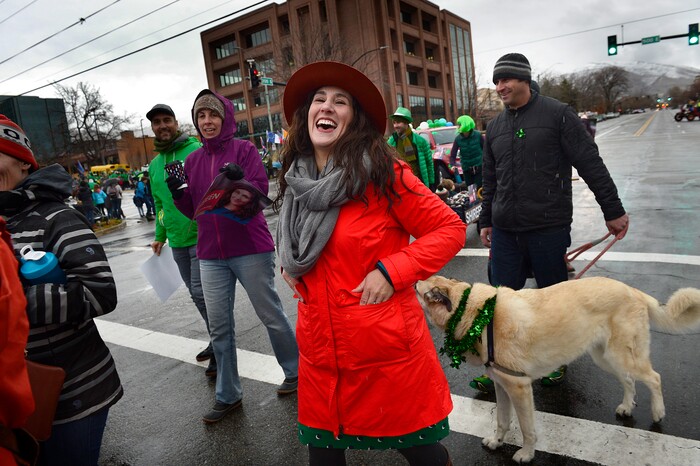 (Scott Sommerdorf | The Salt Lake Tribune) Shireen Ghorbani, a Democratic candidate for Utah's 2nd Congressional District, marches during the 40th annual Salt Lake City St. Patrick's Day Parade on Saturday, March 17, 2018.