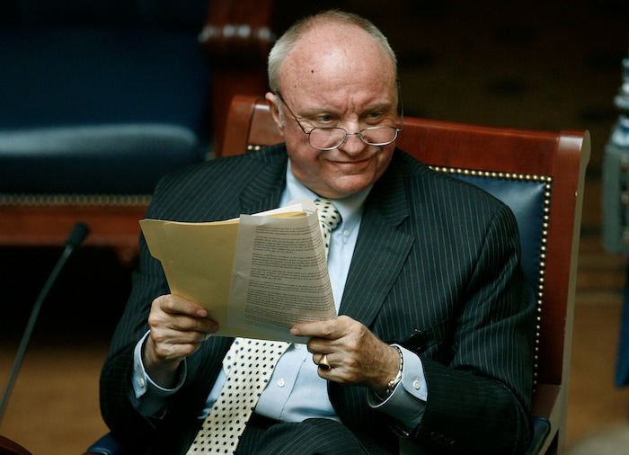 (Scott Sommerdorf | Tribune file photo) In this 2009 file photo, Senator Chris Buttars, R-West Jordan, smiles as he listens to another senator thank a constituent in the Utah Senate.