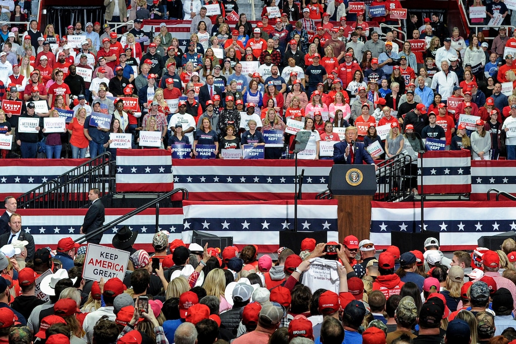 (Mike McCarn | AP file photo)

In this March 2 photo, President Donald Trump speaks during a campaign rally in Charlotte, N.C. Trump’s re-election campaign is planning a large indoor rally in Tulsa, Okla., raising concern among health experts about how it might spread the coronavirus. Oklahoma health authorities say anyone who attends a large public event should get tested for COVID-19 shortly after.