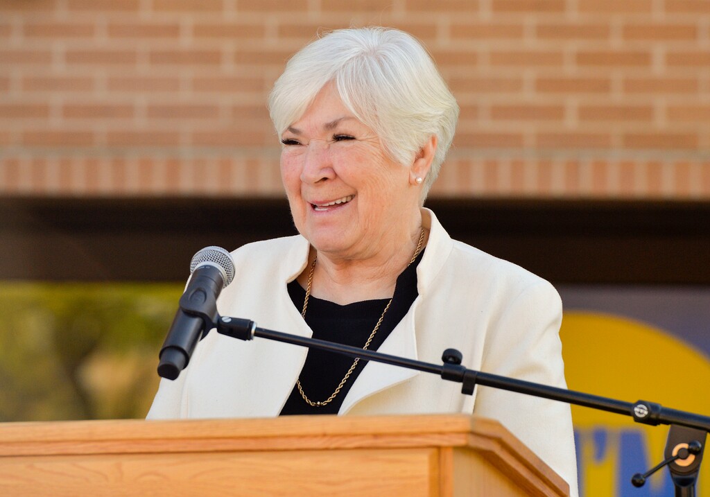 (Chris Samuels | The Salt Lake Tribune) Gail Miller speaks during a ceremony marking the donation and naming of the Gail Miller School of Business at Salt Lake Community College in Taylorsville, Thursday, Oct. 20, 2022.