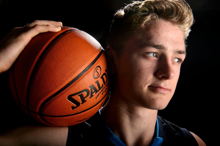 (Steve Griffin  |  The Salt Lake Tribune)  Prep basketball James Nelson, Salem Hills, in the Salt Lake Tribune studio in Salt Lake City Tuesday April 10, 2018.