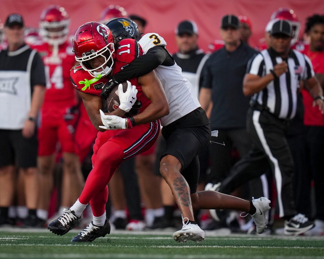 (Bethany Baker  |  The Salt Lake Tribune) Idaho Vandals defensive back Hysan Dalton (3) tackles Utah Utes wide receiver Ricky Johnson (11) during the first half of the game between the Utah Utes and the Idaho Vandals at Rice-Eccles Stadium in Salt Lake City on Thursday, Sept. 3, 2026.
