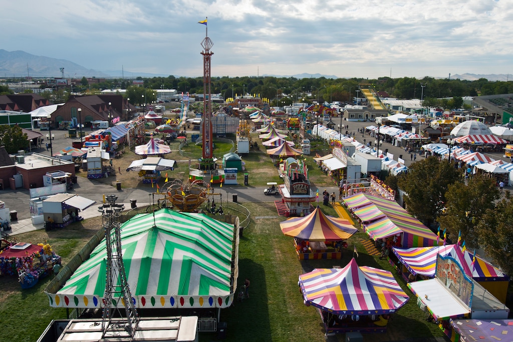 (Chris Detrick  |  The Salt Lake Tribune)
An ariel view of the Utah State Fair as seen from the Thomas Carnival Century Wheel in 2012.