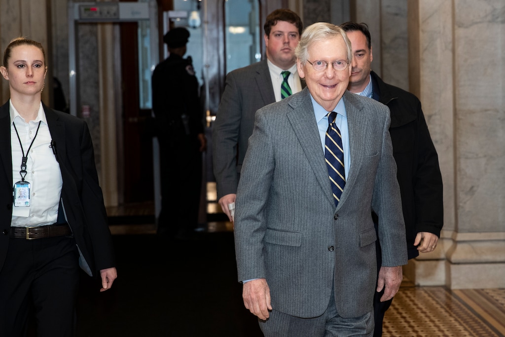 (Alex Brandon | AP) Senate Majority Leader Mitch McConnell of Ky., arrives on Capitol Hill, Monday, Feb. 3, 2020 in Washington.