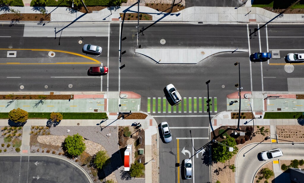 (Francisco Kjolseth | The Salt Lake Tribune) Traffic flows along 300 West in Salt Lake City on Thursday, Sept. 7, 2023, where extensive sidewalk, bike lane and landscaping improvements have been completed to improve safety and accessibility.