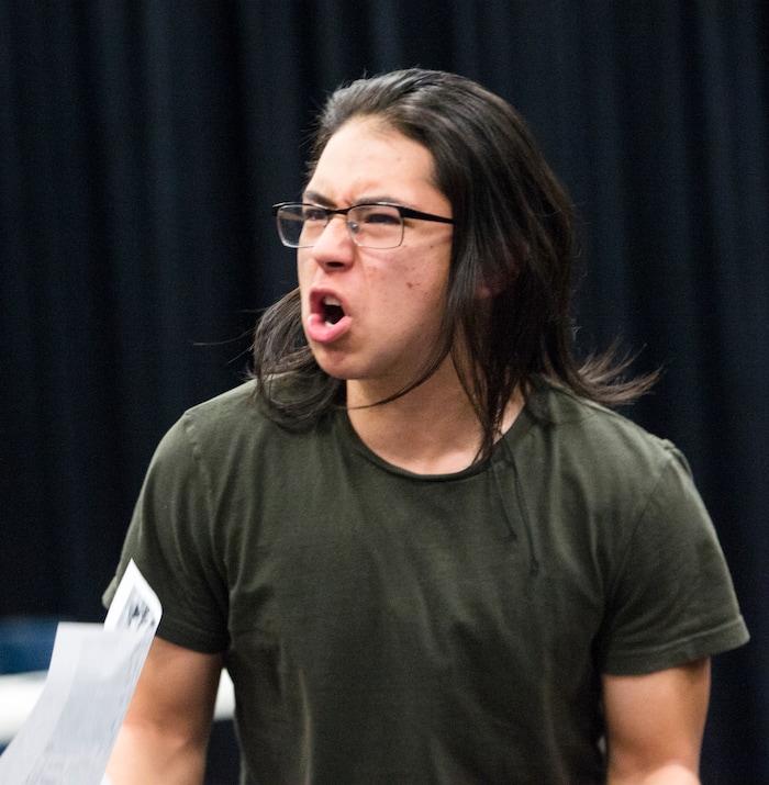 (Rick Egan  |  The Salt Lake Tribune)      Granger High School student Ivan Padilla performs during a competition for EduHam, an education program that accompanies the Salt Lake City run of "Hamilton." Granger theater teachers Kirsten Anderson and Brian Fuller said 81 students at the West Valley City school participated in the program, which asks students to study original founding documents and create an original work of art -- rap, song, poem, essay, etc. -- from a big moment. Twelve of the regional winners will be invited to perform before a matinee performance of "Hamilton" on May 4. Utah's program is the first to be funded in a public-private match. Wednesday, April 11, 2018.