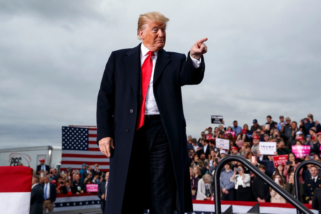 President Donald Trump arrives to speak at a campaign rally at Huntington Tri-State Airport, Friday, Nov. 2, 2018, in Huntington, W.Va. (AP Photo/Evan Vucci)