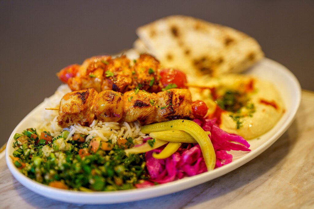(Trent Nelson | Salt Lake Tribune file photo) The Laziz Mediterranean Platter with chicken (Tawook Skewers) Laziz Kitchen in Salt Lake City. Laziz is opening a second restaurant, with the same menu, in Midvale.