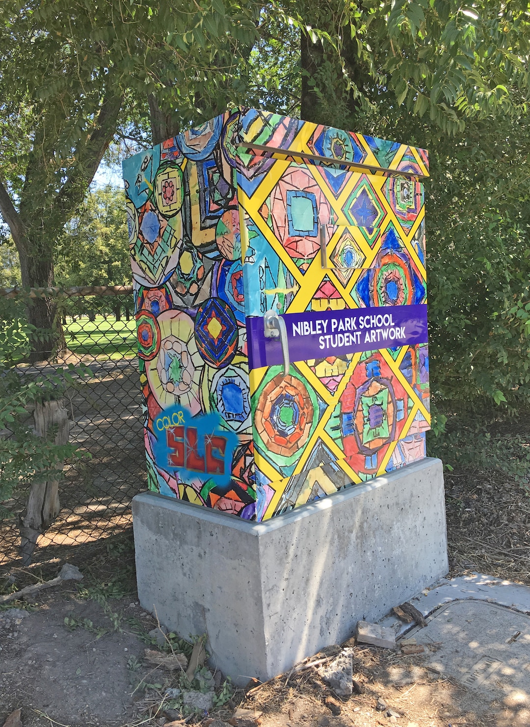 (Photo courtesy Salt Lake City Mayor's Office) A utility box near Nibley Park Elementary School in Salt Lake City, decorated with artwork by the school's students, as part of the city's ColorSLC program.