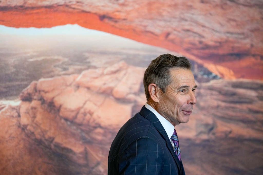 (Francisco Kjolseth | The Salt Lake Tribune) U.S. Sen. John Curtis answers questions during a news conference at the Utah Capitol on Thursday, Feb. 19, 2026.