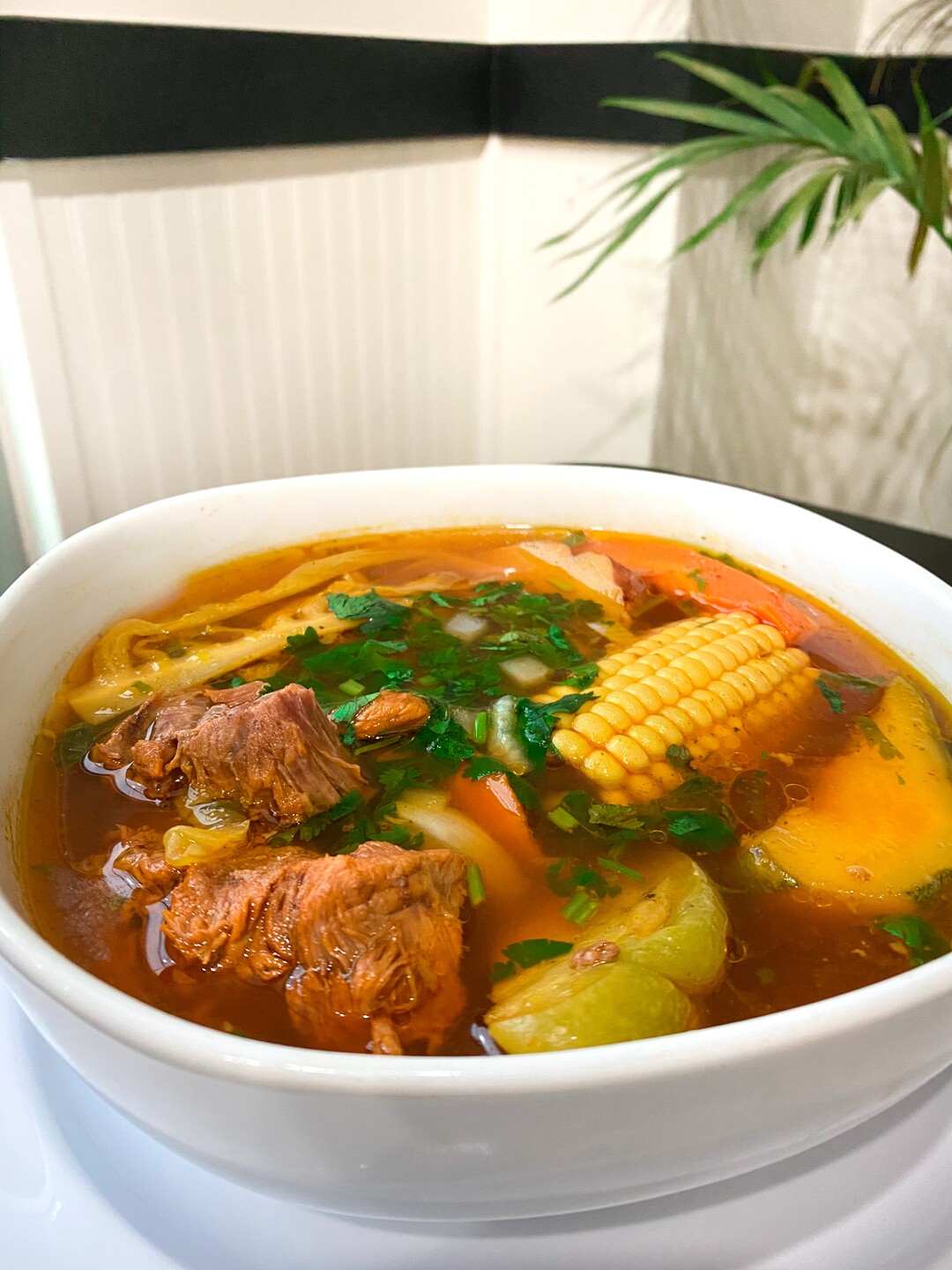 (Courtesy of Frida Guerrero | La Casa Del Tamal) The Caldo de Res from La Casa Del Tamal is a beef soup made with squash, corn, carrots, cabbage and potatoes.