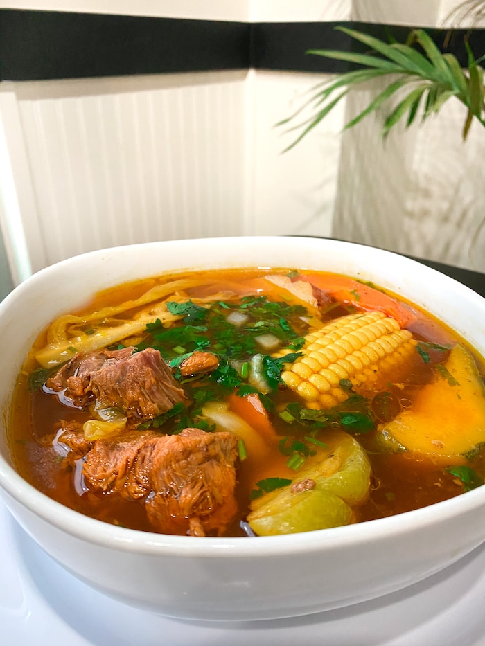 (Courtesy of Frida Guerrero | La Casa Del Tamal) The Caldo de Res from La Casa Del Tamal is a beef soup made with squash, corn, carrots, cabbage and potatoes.