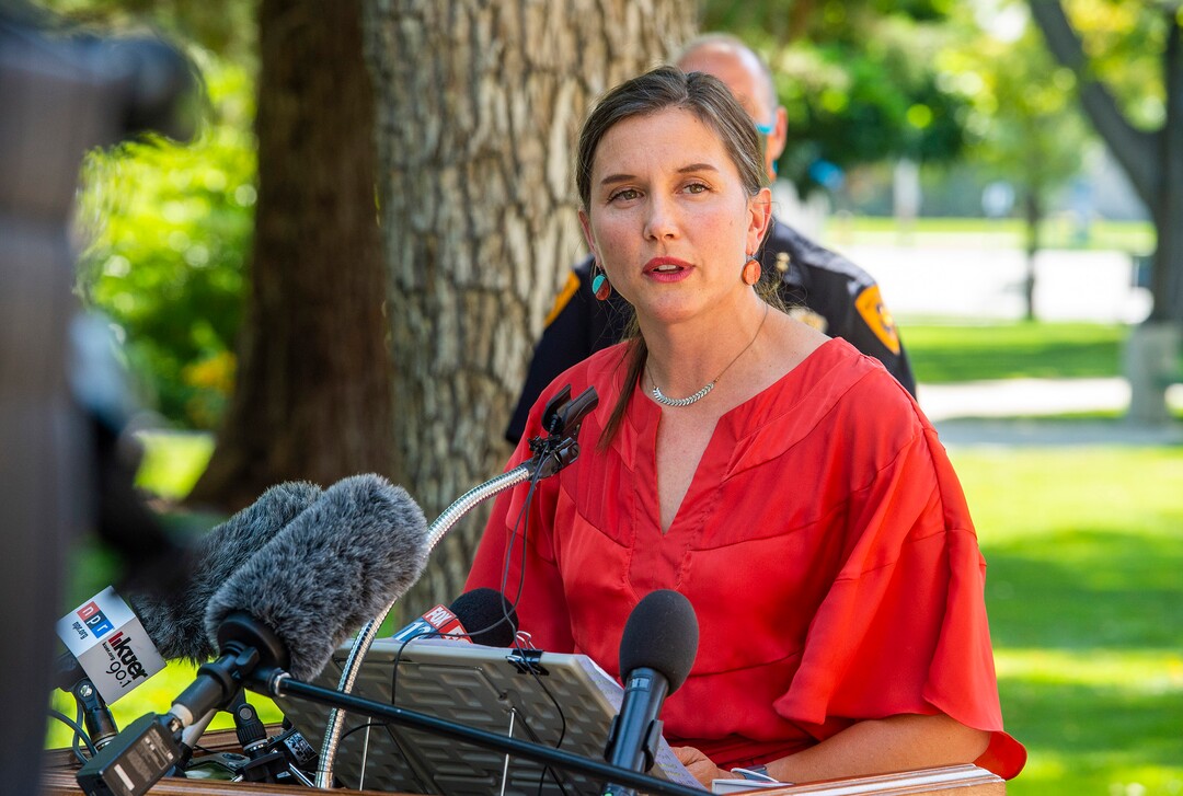 (Rick Egan  |  The Salt Lake Tribune)     Salt Lake City Mayor Erin Mendenhall announces updates to SLCPD policies, during news conference at City Hall, Monday, Aug. 3, 2020.
