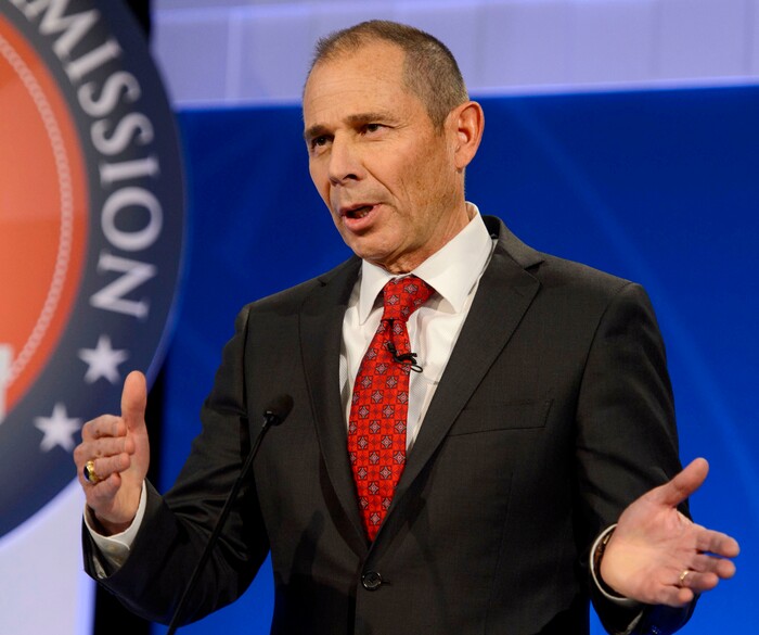 (Steve Griffin  |  The Salt Lake Tribune)   Republican John Curtis answers a question as he participates in a debate hosted by the Utah Debate Commission at the KBYU Studios on the BYU campus in Provo Wednesday October 18, 2017. He was joined by United Utah Party candidate Jim Bennett and Democrat Kathie Allen as the three highest-polling candidates in the special election to fill UtahÕs vacant 3rd District congressional seat.
