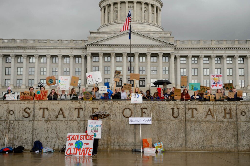 (Trent Nelson  |  The Salt Lake Tribune)  Students rally at the State Capitol in Salt Lake City on Friday May 24, 2019 to call attention to climate change.