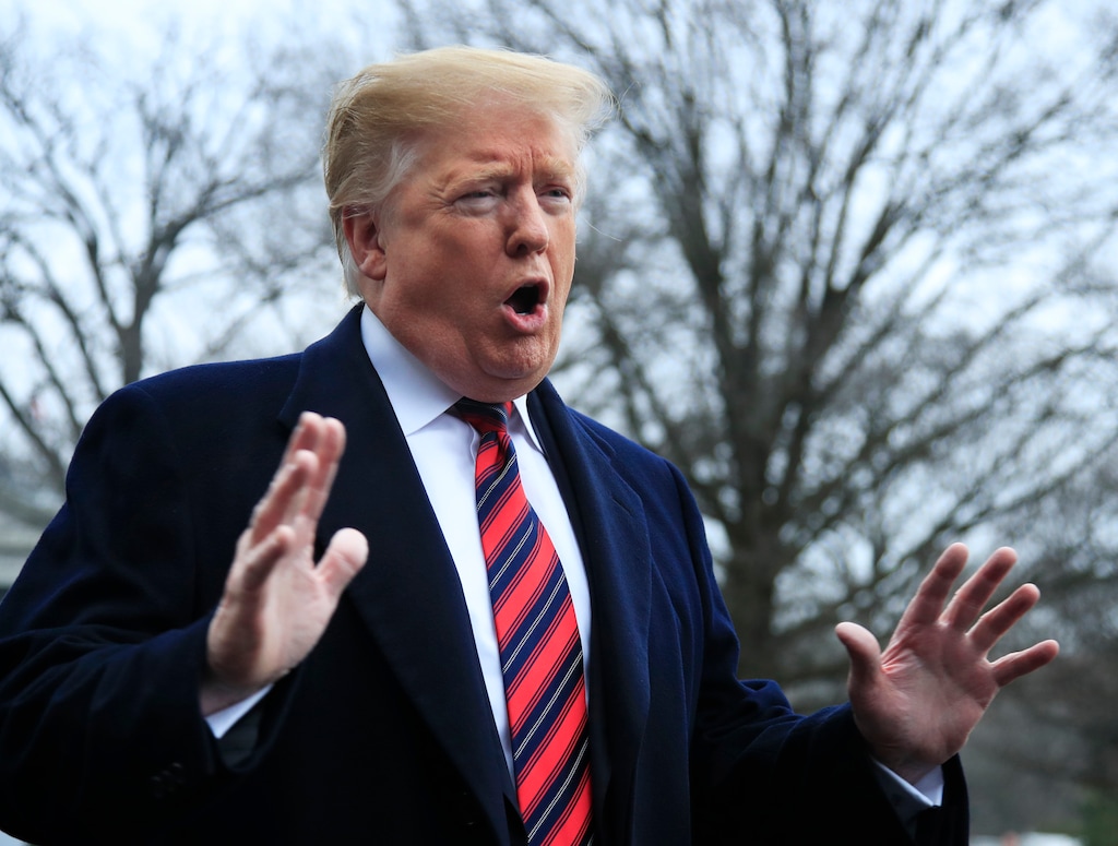 FILE - In this Jan. 19, 2019 file photo, President Donald Trump speak to reporters before leaving the White House in Washington. A federal judge in Los Angeles Tuesday, Jan. 22, appeared inclined to toss out a lawsuit against Trump by porn actress Stormy Daniels that seeks to tear up a hush-money settlement about their alleged affair. Her attorney Michael Avenatti argued the case should continue because he wanted to take sworn statements from Trump and Cohen. He plans to ask for legal fees. (AP Photo/Manuel Balce Ceneta, File)