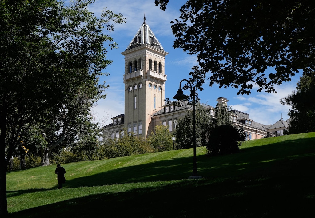 (Francisco Kjolseth|The Salt Lake Tribune) Utah State University's Old Main building is pictured on Wednesday, Sept. 20, 2023. USU interim President Alan L. Smith spoke during a March 2025 faculty meeting about out-of-state schools poaching Utah's college students.