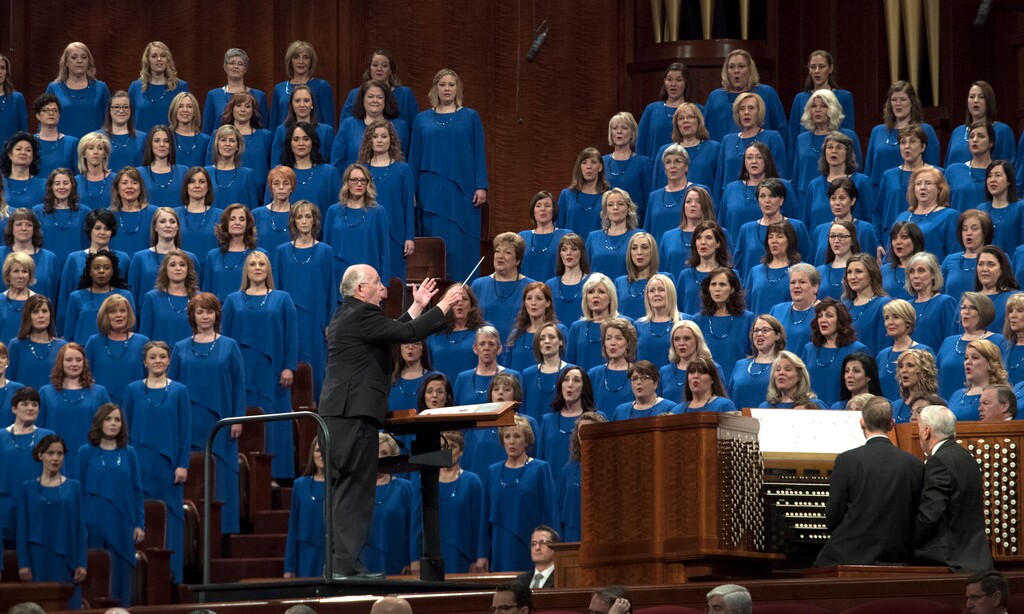 (Rick Egan  |  The Salt Lake Tribune) The Tabernacle Choir at Temple Square sings during the morning session of General Conference on March 31, 2018.