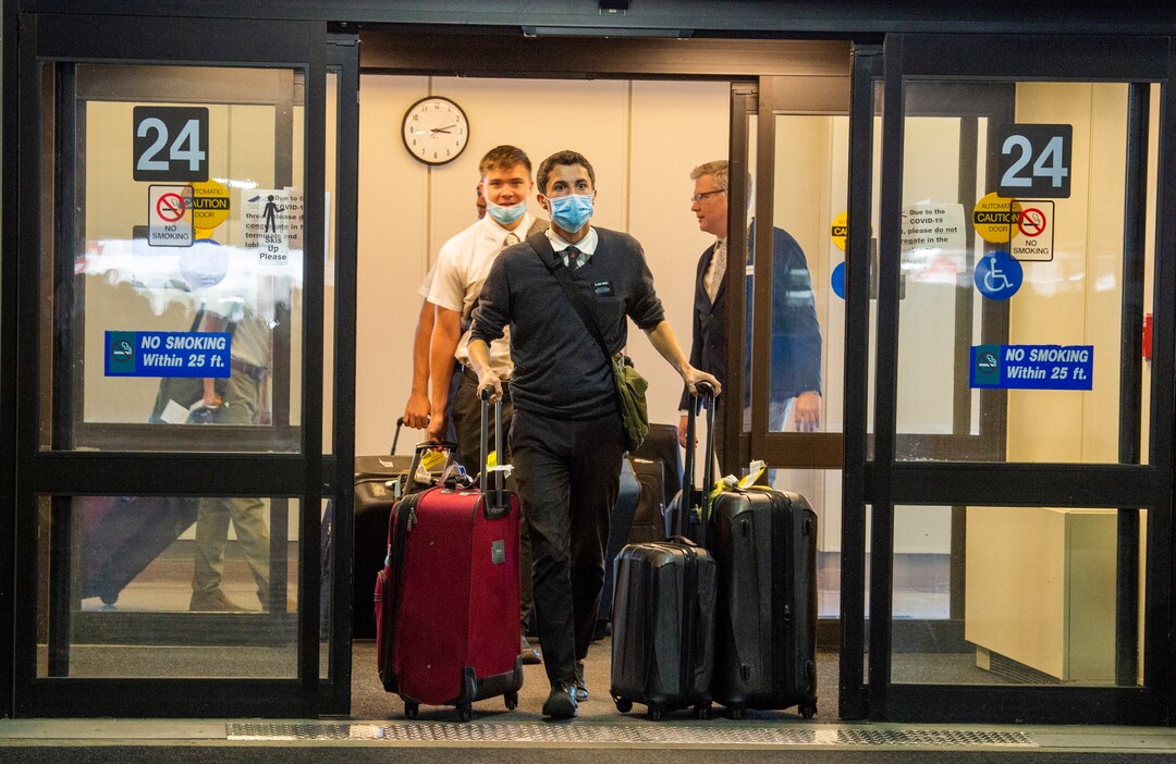 (Rick Egan  |  The Salt Lake Tribune)      Missionaries from the Philippines return to  Salt Lake City International Airport, Sunday, March 22, 2020.