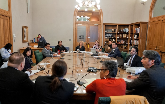 (Michael Mangum  |  Special to the Tribune)  Salt Lake mayor Jackie Biskupski and some of her staff members sit in attendance during a meeting of the Salt Lake City Human Rights Commission at City Hall in Salt Lake City on Thursday, November 30, 2017.