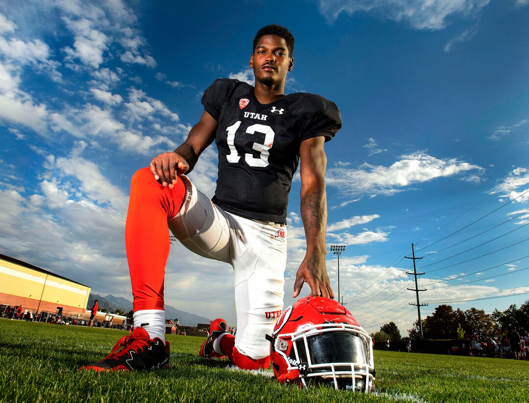 (Steve Griffin  |  The Salt Lake Tribune)  University of Utah junior safety Marquise Blair is a JUCO newcomer who the Utes moved from linebacker to safety where he earned playing time during the recent BYU game. He is photographed here at the University of Utah football practice facility in Salt Lake City Tuesday September 12, 2017.