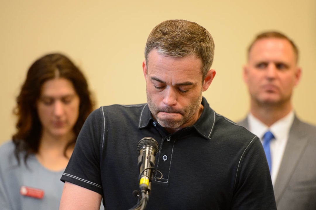 (Trent Nelson | The Salt Lake Tribune)  Jason Harris at a press conference in Salt Lake City on Wednesday March 6, 2019. Harris was charged with possession of a controlled substance after being found with medical cannabis. The charges were dropped.