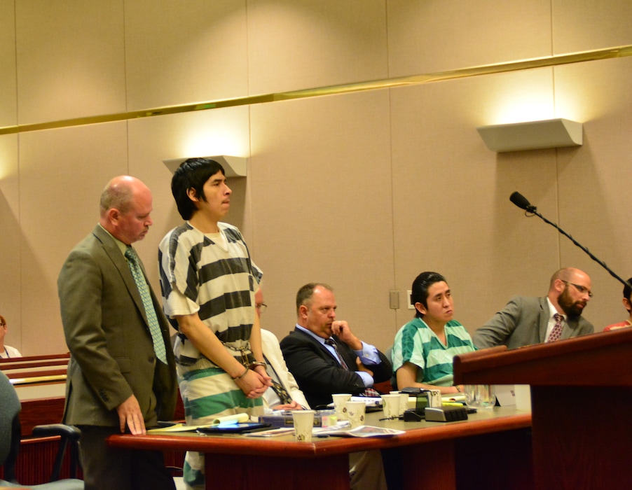 Defense attorney Greg Lamb, stands with his client, Jerry Flatlip, as Flatlip pleaded not guilty to charges of rape of a child, a first-degree felony and sodomy on a child, a first-degree felony.