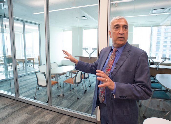 (Rick Egan  |  The Salt Lake Tribune)    Sim Gill, Salt Lake County District Attorney, talks about all the windows and natural light in the new Salt Lake County District Attorney building in Salt Lake City, Friday, March 9, 2018.


