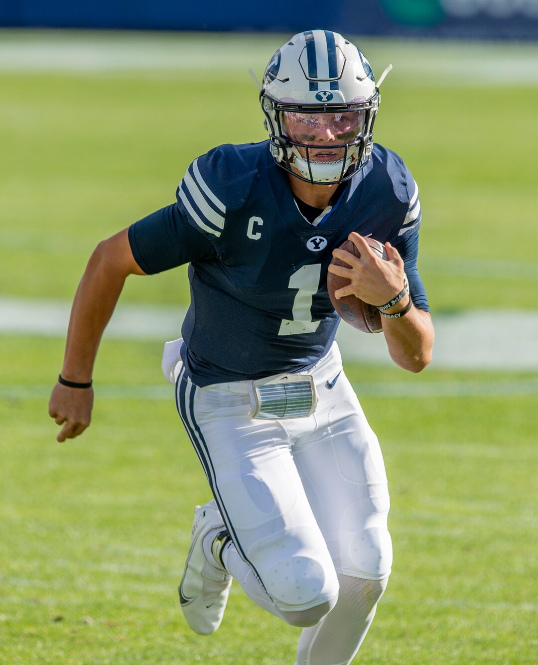 (Rick Egan  |  The Salt Lake Tribune)    Brigham Young quarterback Zach Wilson (1) runs the ball for the Cougars, in football action between the Brigham Young Cougars and the UTSA Roadrunners, at Lavell Edwards stadium, Saturday, Oct. 10, 2020.