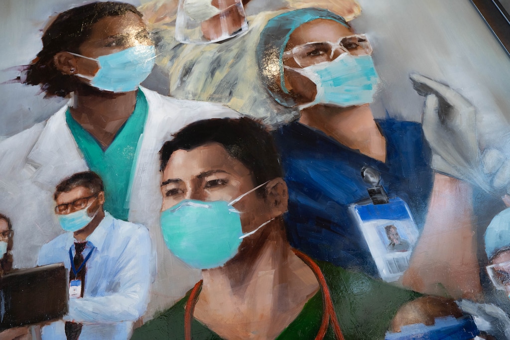 (Francisco Kjolseth  | The Salt Lake Tribune) Intermountain Healthcare unveiled new artwork by Utah artist Heather Olsen, to pay tribute to frontline health care workers during the COVID-19 pandemic, on Monday, April 5, 2021 in Murray.