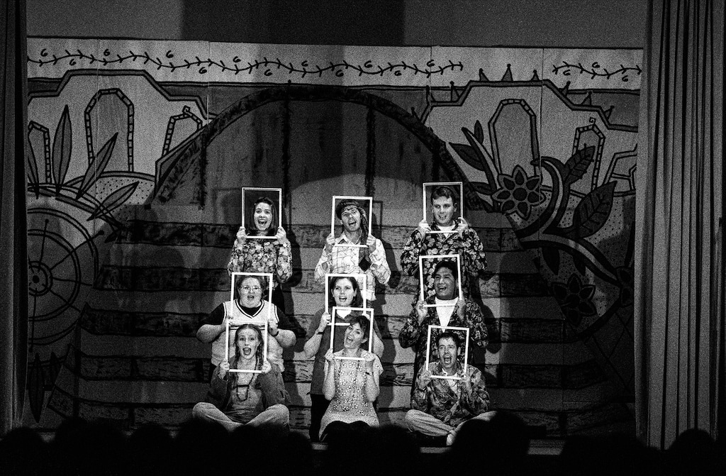 (Trent Nelson | The Salt Lake Tribune) People perform a "Brady Bunch"-themed song during a 1998 Latter-day Saint  roadshow in Salt Lake City.